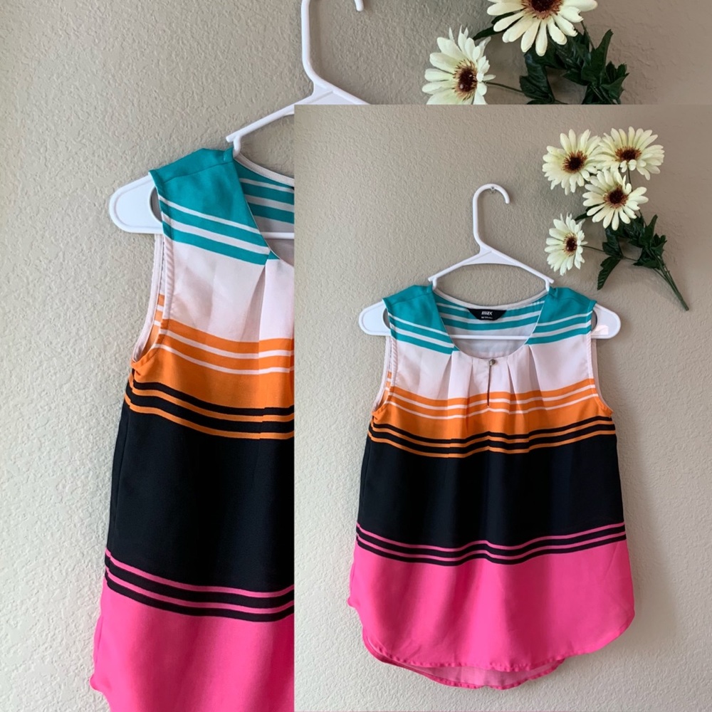 Bright Color-block Striped Sleeveless Summer Top